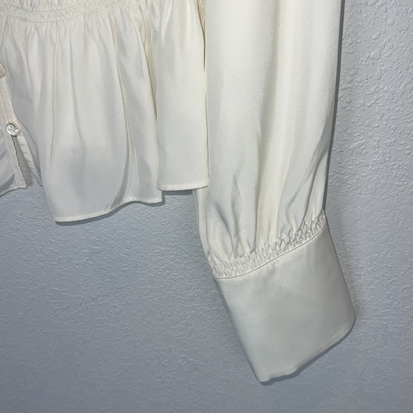 Frame Ruched V-Neck Silk Blouse Off White Large- New - Picture 4 of 14